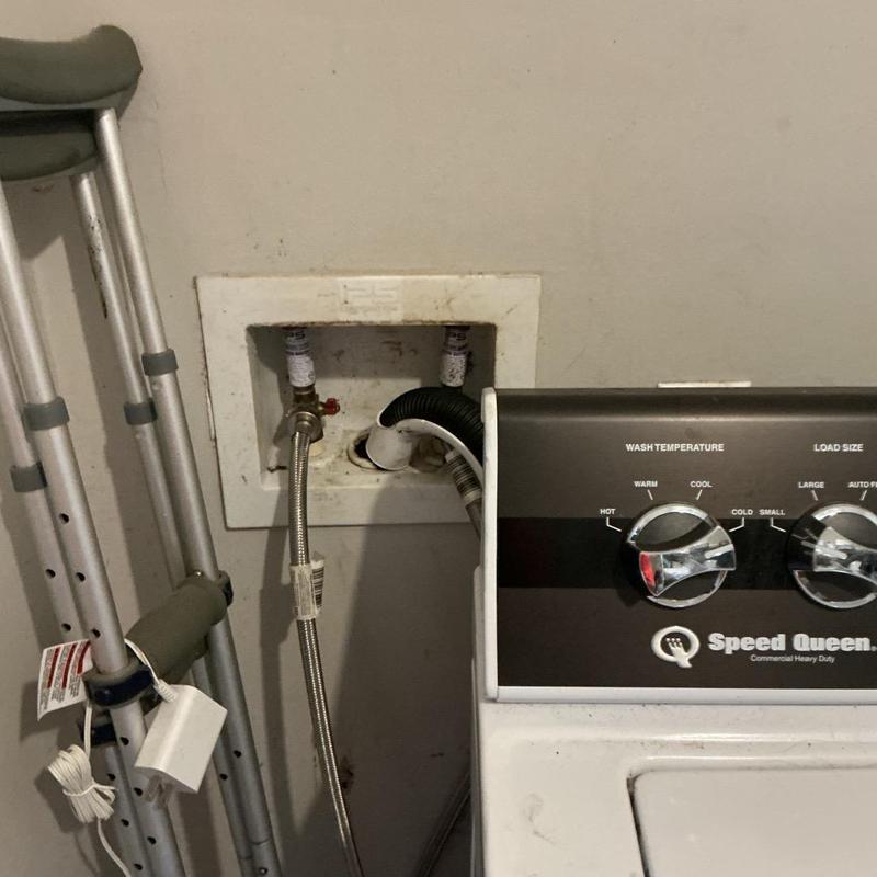 Washer box connections with hose and drain tube Washer box connections with hose and drain tube