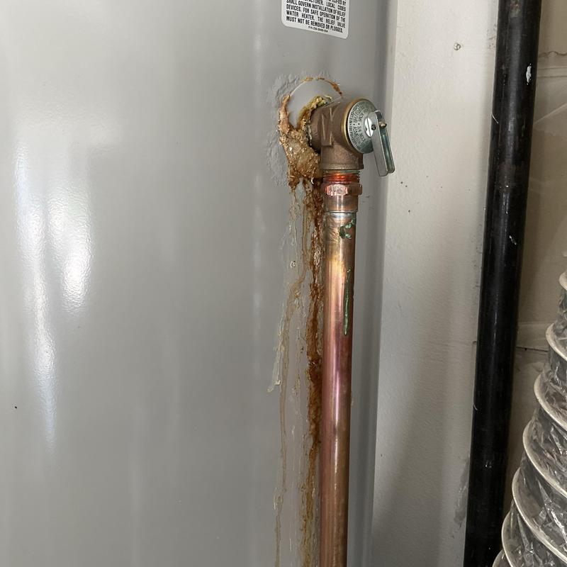 Water heater pressure relief valve with corrosion and leak Water heater pressure relief valve with corrosion and leak