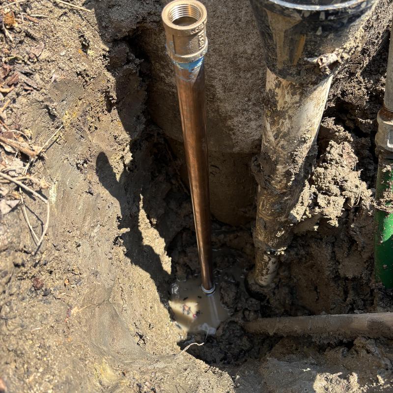 Copper backflow riser replacement in dug trench Copper backflow riser replacement in dug trench