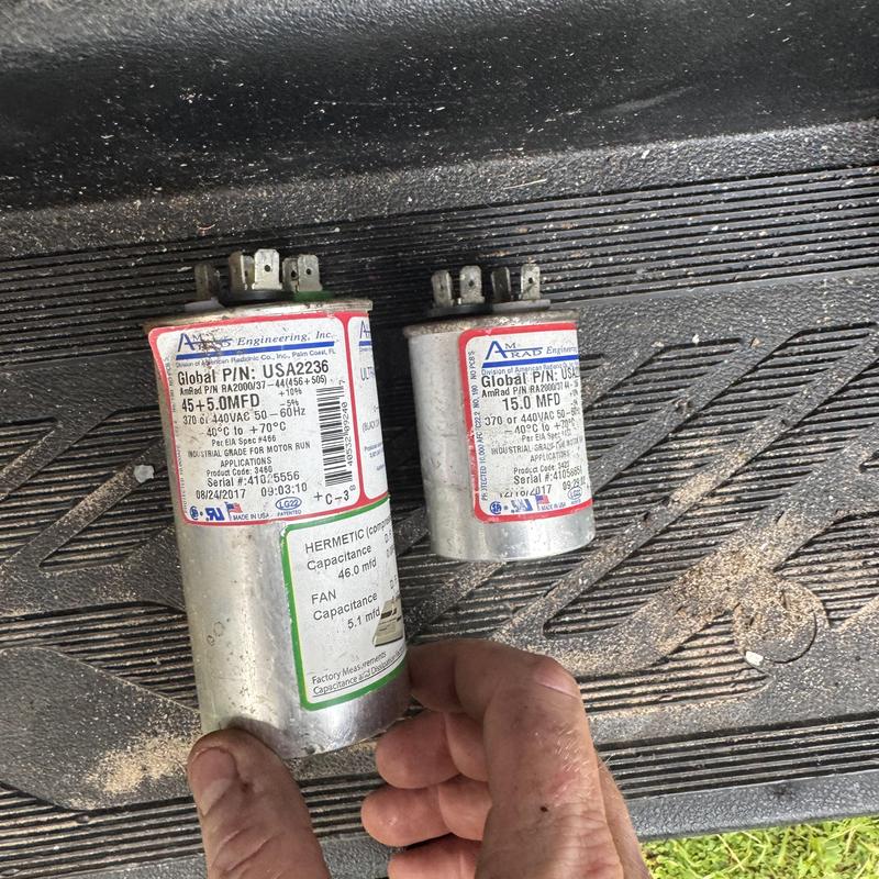HVAC motor run capacitors replaced during service