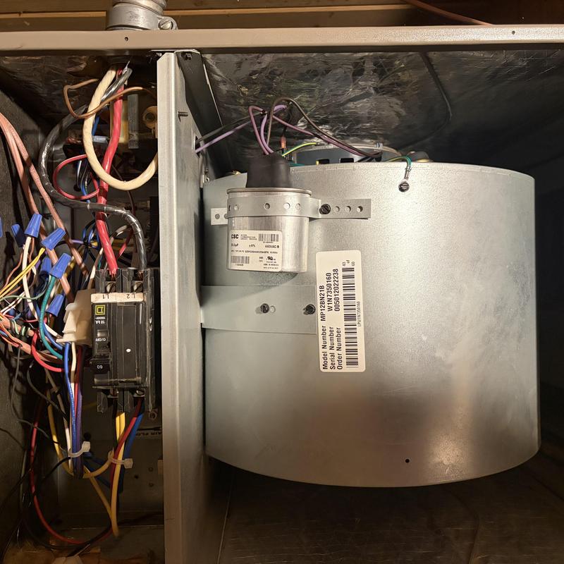Electric furnace blower motor and control wiring inside panel