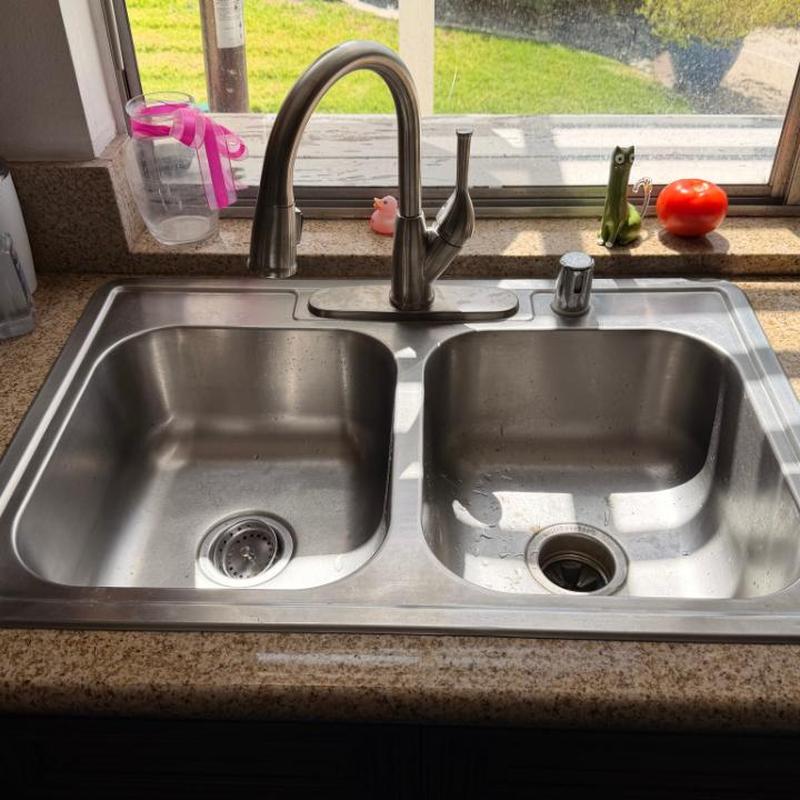 Delta kitchen faucet and dual stainless sink installation