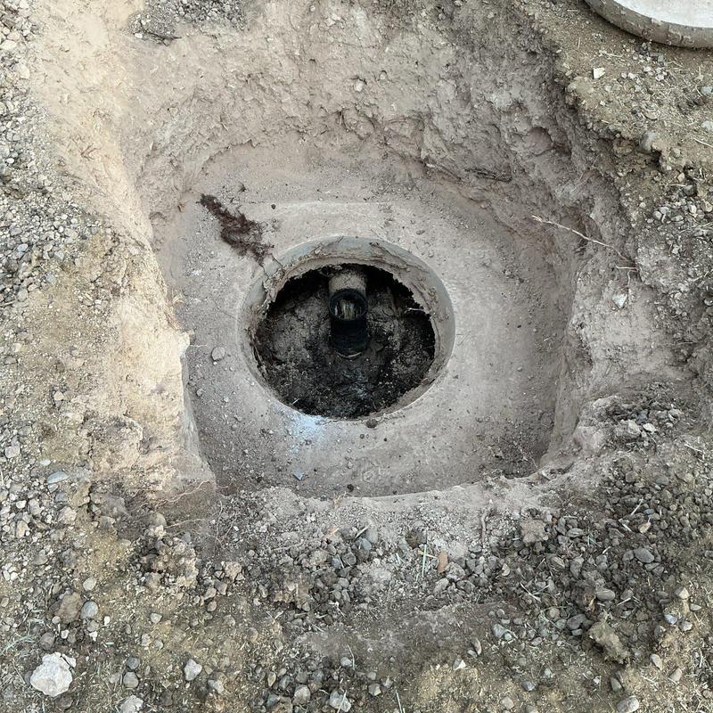 Septic tank inlet after excavation and inspection Septic tank inlet after excavation and inspection