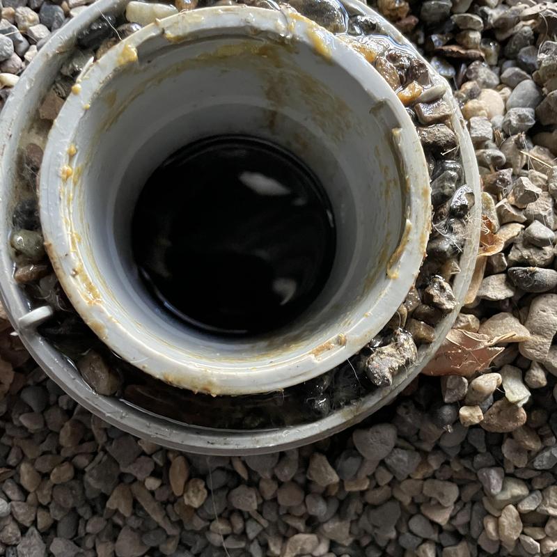 Mainline sewer cleanout pipe opening with debris Mainline sewer cleanout pipe opening with debris