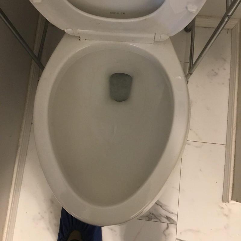 Toilet bowl with water flow after auger clearing clog Toilet bowl with water flow after auger clearing clog