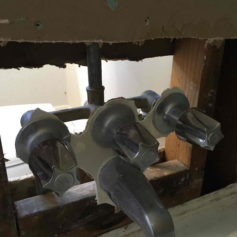 Shower valve with handles and spout installation prep Shower valve with handles and spout installation prep