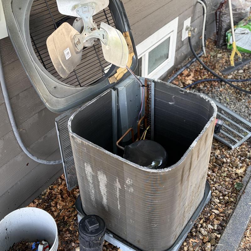 Outdoor air conditioner condenser coil and fan assembly cleaning Outdoor air conditioner condenser coil and fan assembly cleaning