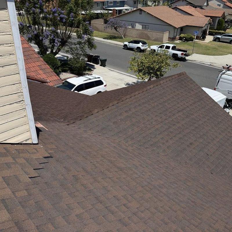 Shingle roof showing wear on residential home Shingle roof showing wear on residential home