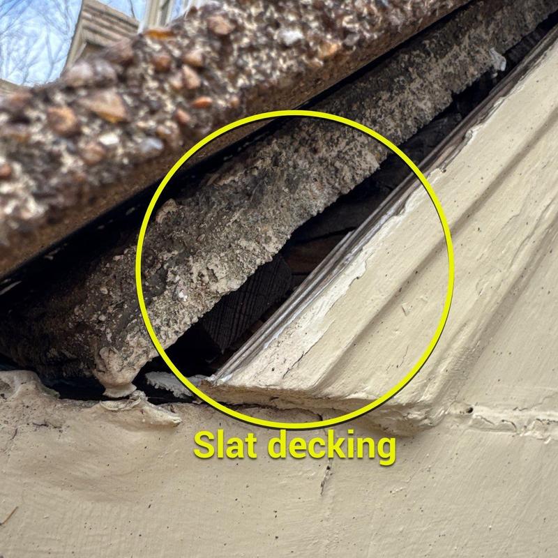 Slat decking damage and separation on roof edge