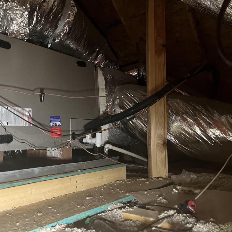 HVAC duct dampers and unit in attic space HVAC duct dampers and unit in attic space