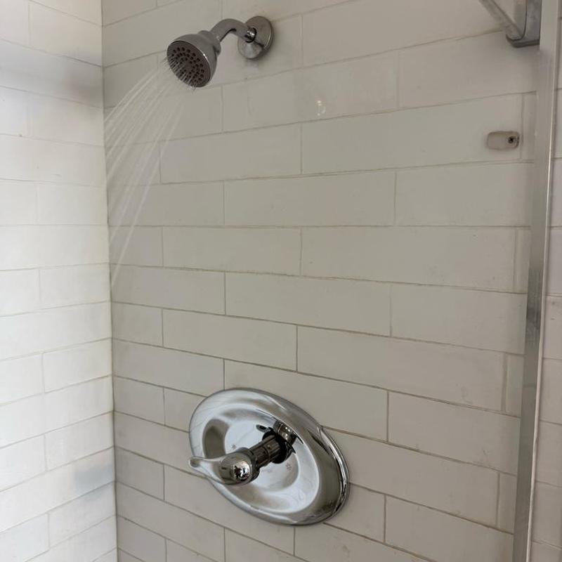 Moen Pozzi shower valve with water running