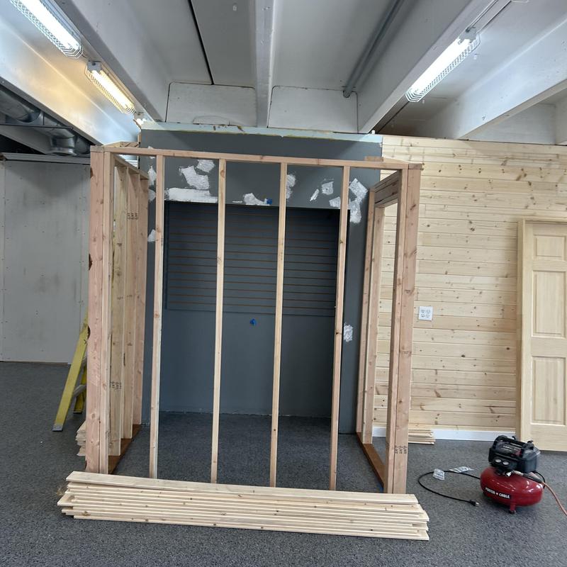 Wooden framing for interior wall construction in commercial space