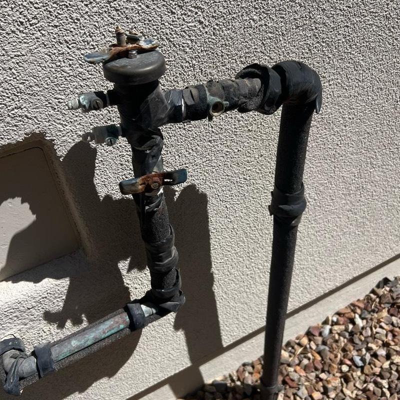 Corroded pressure vacuum breaker valve on outdoor piping Corroded pressure vacuum breaker valve on outdoor piping