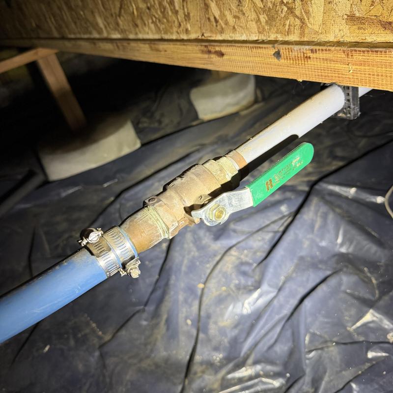 Polybutylene water shutoff valve and piping in crawlspace