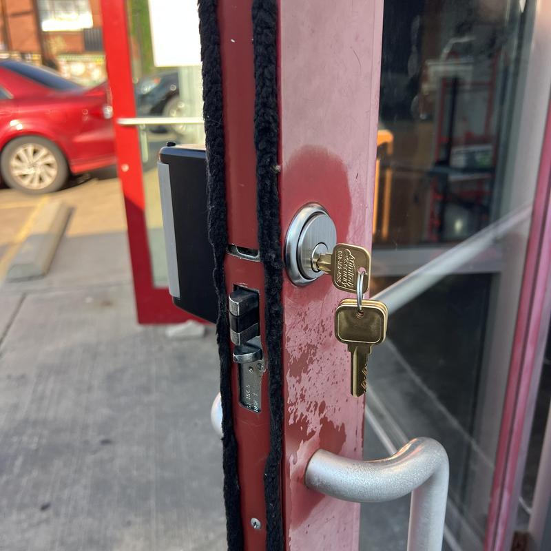 Back door cylinder lock with keys inserted Back door cylinder lock with keys inserted