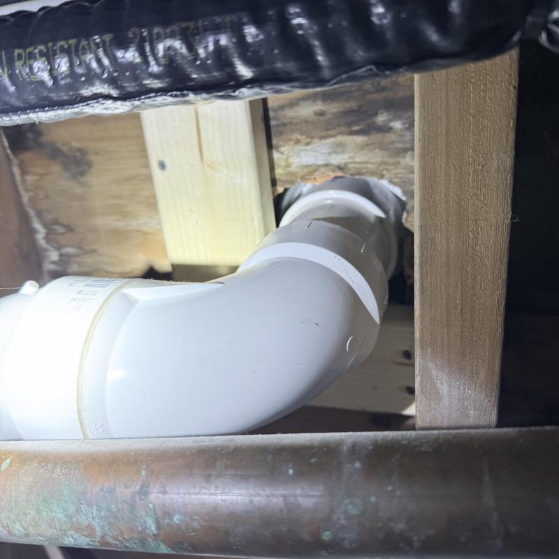 PVC drain pipe connection under flooring joists PVC drain pipe connection under flooring joists