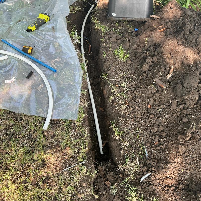 Pex water service pipe in 40ft front yard trench