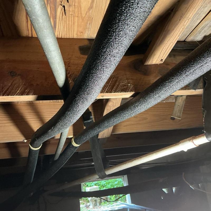 Uponor piping with insulation and secure strapping Uponor piping with insulation and secure strapping