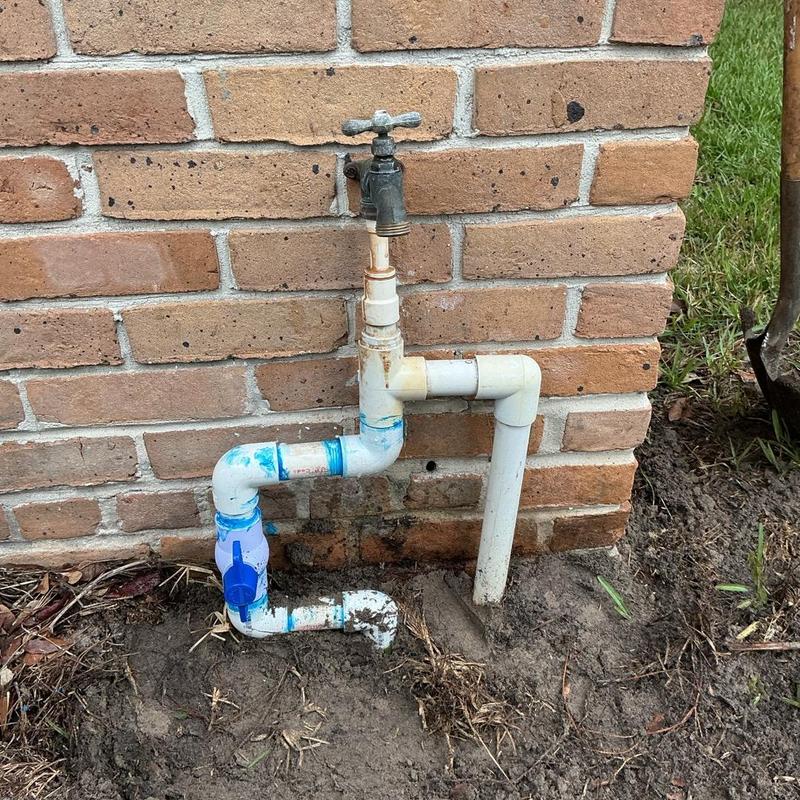 Ball valve and PVC waterline with outdoor spigot Ball valve and PVC waterline with outdoor spigot