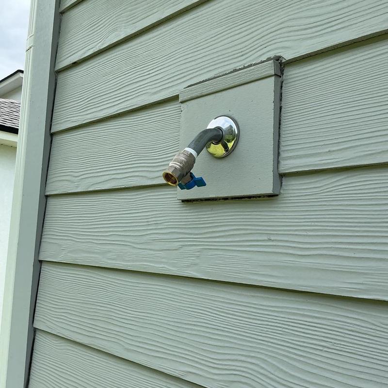 Outside shower pipe capped with half-inch ball valve Outside shower pipe capped with half-inch ball valve