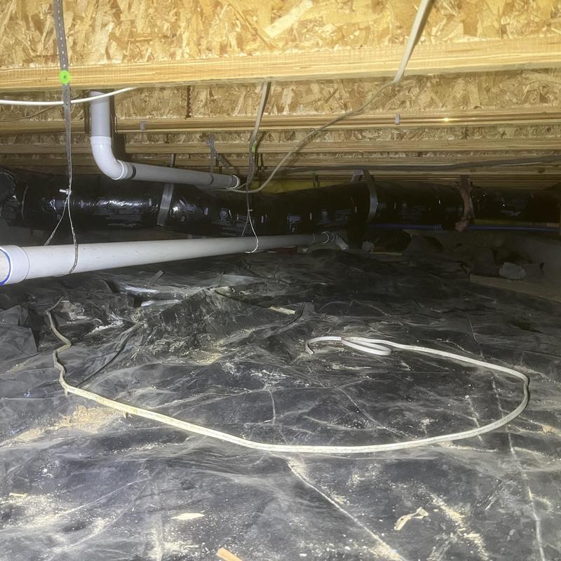 Kitchen sink drain line with proper slope installed in crawlspace Kitchen sink drain line with proper slope installed in crawlspace