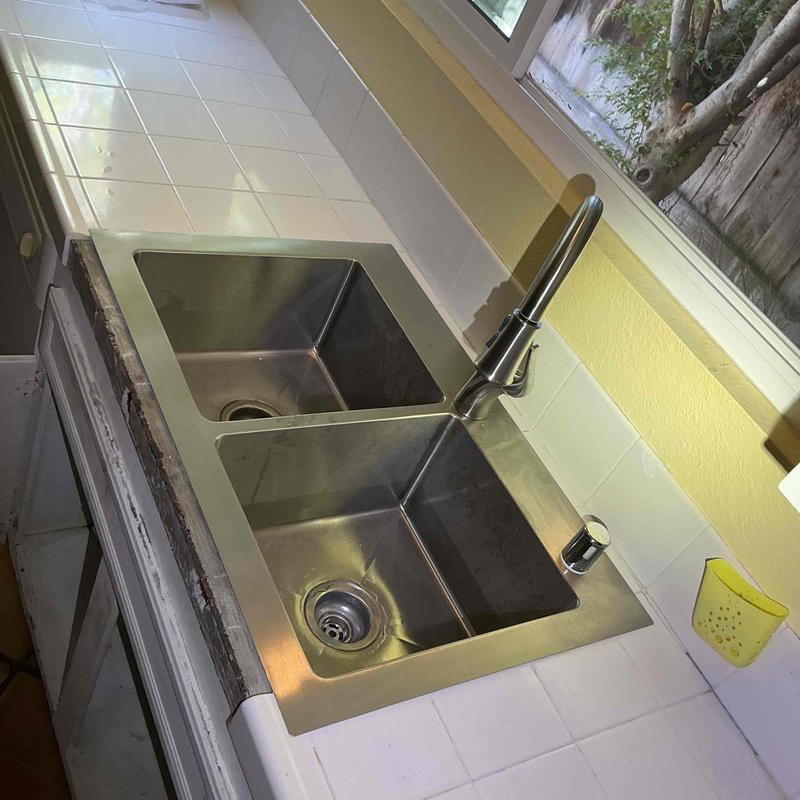 Stainless steel double kitchen sink with faucet