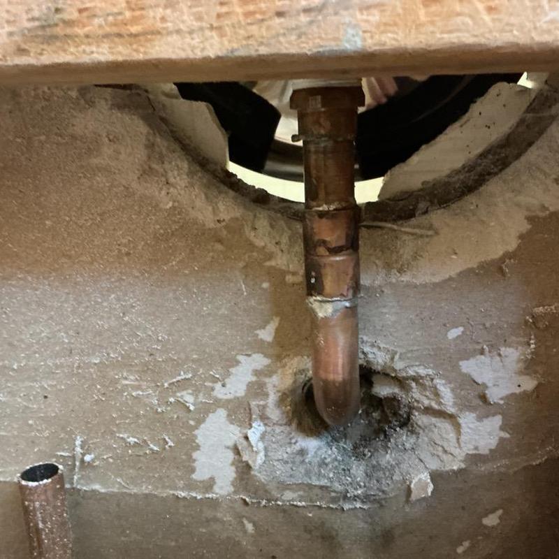 Copper drain pipe connection below sink in wall cavity Copper drain pipe connection below sink in wall cavity