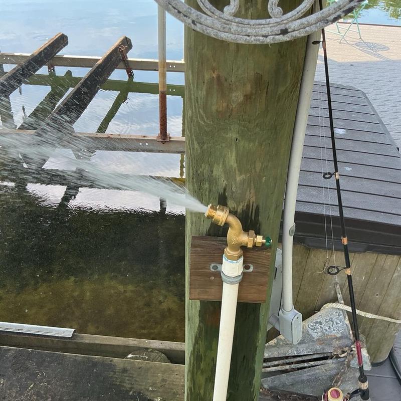 Hose bibb on dock spraying water leak Hose bibb on dock spraying water leak