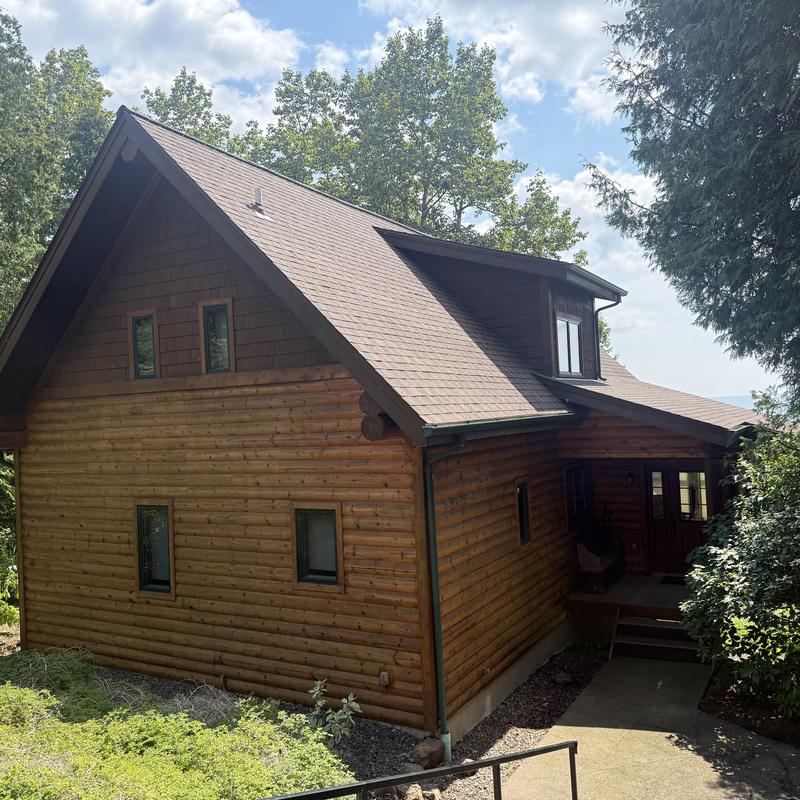 CertainTeed Landmark shingle roof on log cabin CertainTeed Landmark shingle roof on log cabin