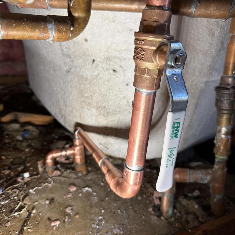 Ball valve and copper water line under tub installation
