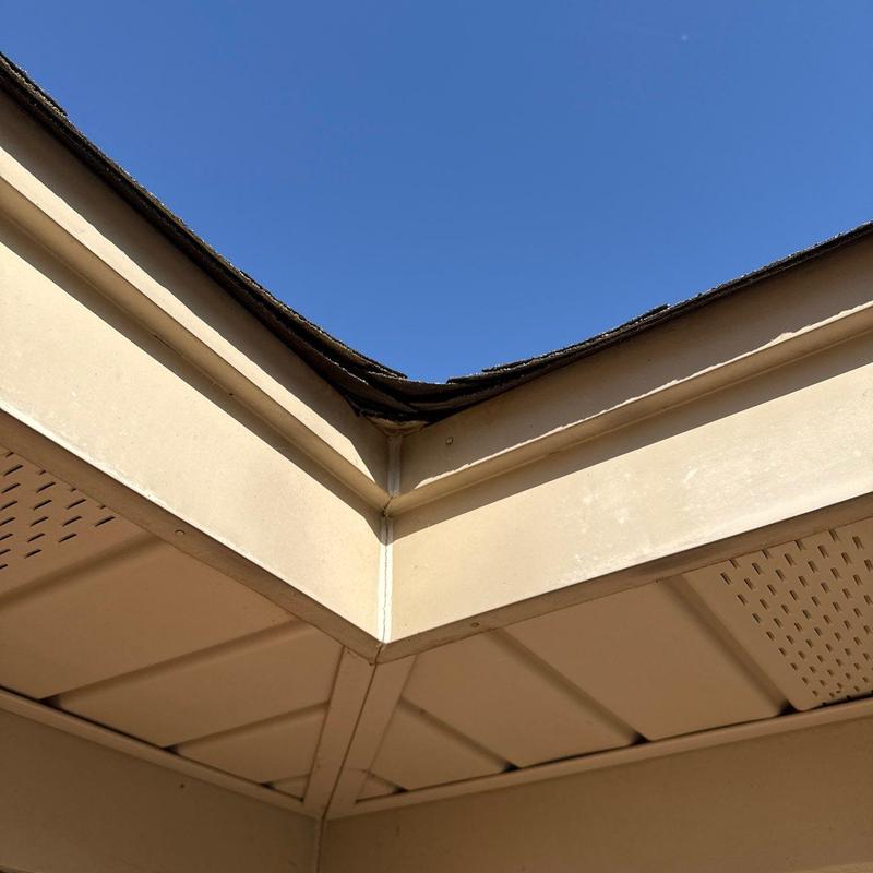 Roof shingles with visible curling and damage details