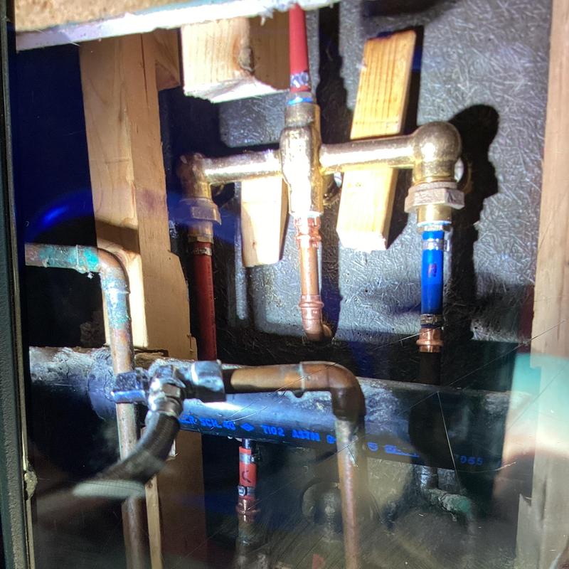 Tub shower valve plumbing with copper and PEX lines
