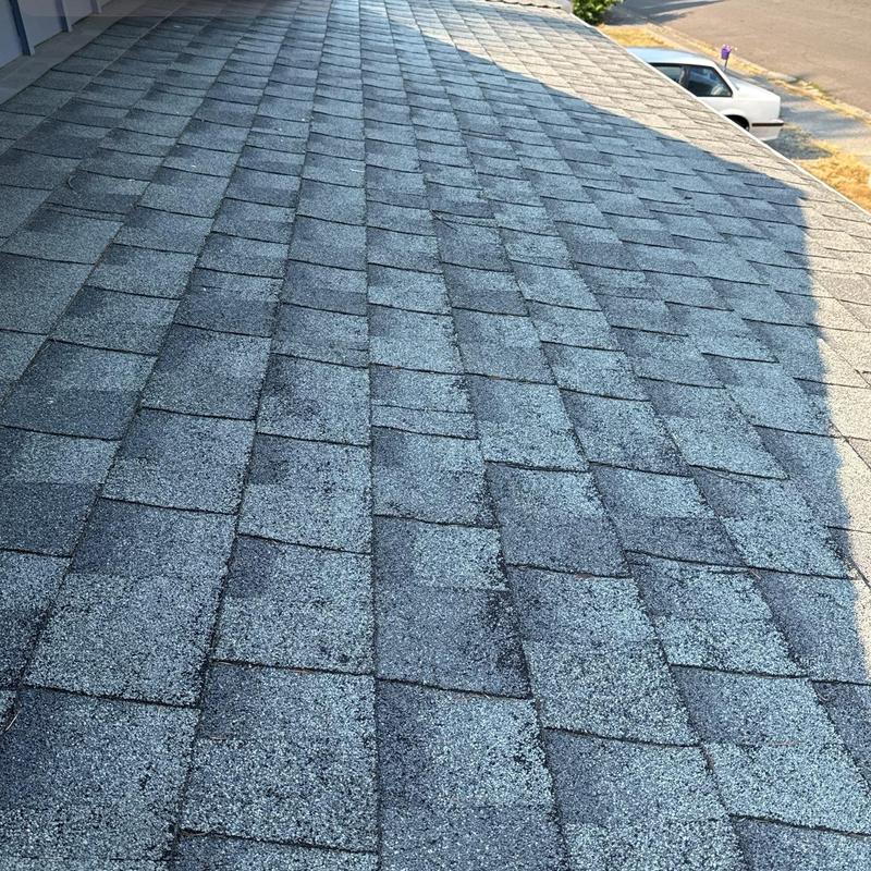 Asphalt shingle roof with weathering and wear
