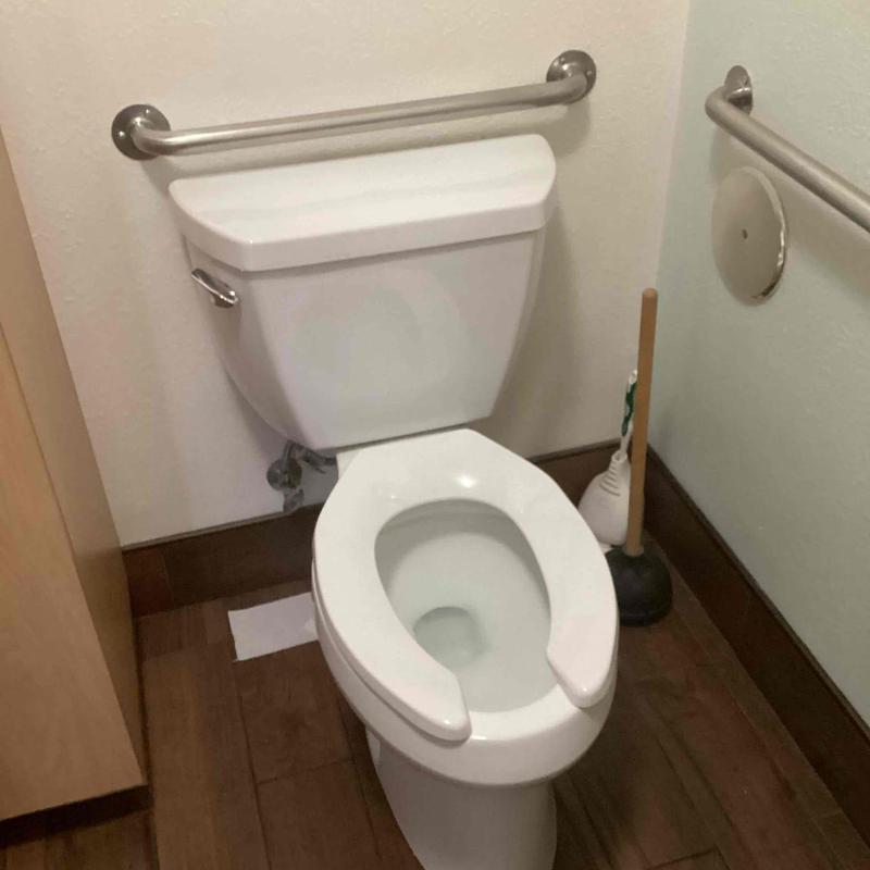 Pressure-assisted ADA-compliant toilet with grab bars