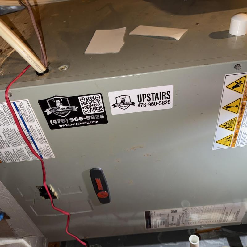 HVAC air handler unit with maintenance labels HVAC air handler unit with maintenance labels