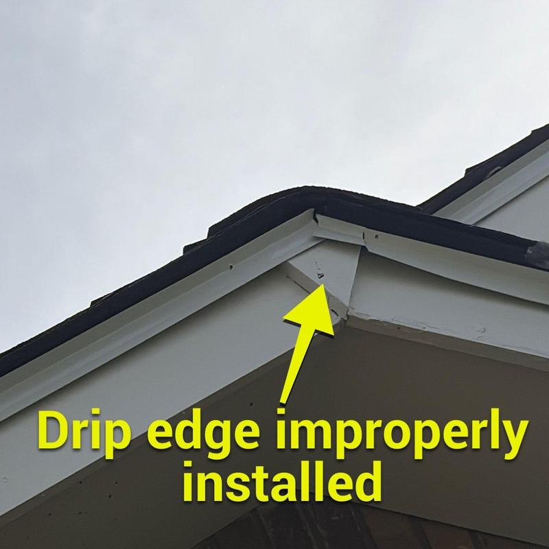 Drip edge with improper installation on roof edge