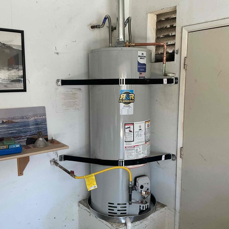 50-gallon water heater with safety straps installed