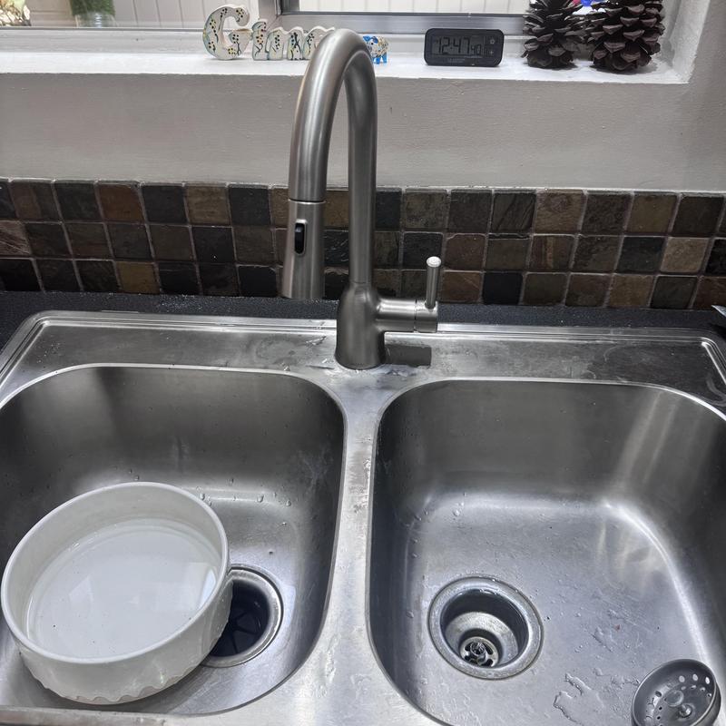 Moen Adler kitchen faucet installed on double sink Moen Adler kitchen faucet installed on double sink