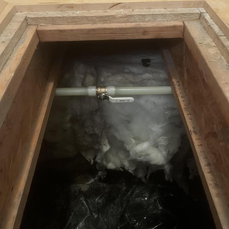 Water shut-off valve and piping in attic access panel Water shut-off valve and piping in attic access panel