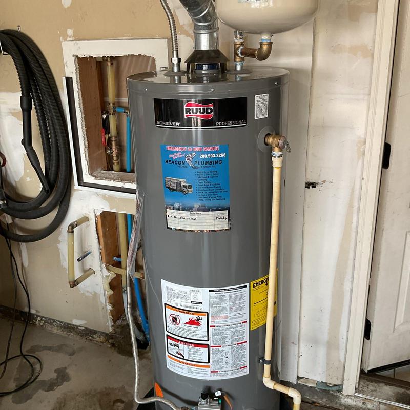 Gas water heater installation in residential basement Gas water heater installation in residential basement