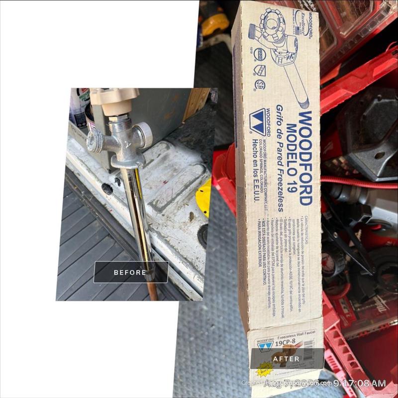 Freeze-free Woodford hose bib replacement, before and after Freeze-free Woodford hose bib replacement, before and after