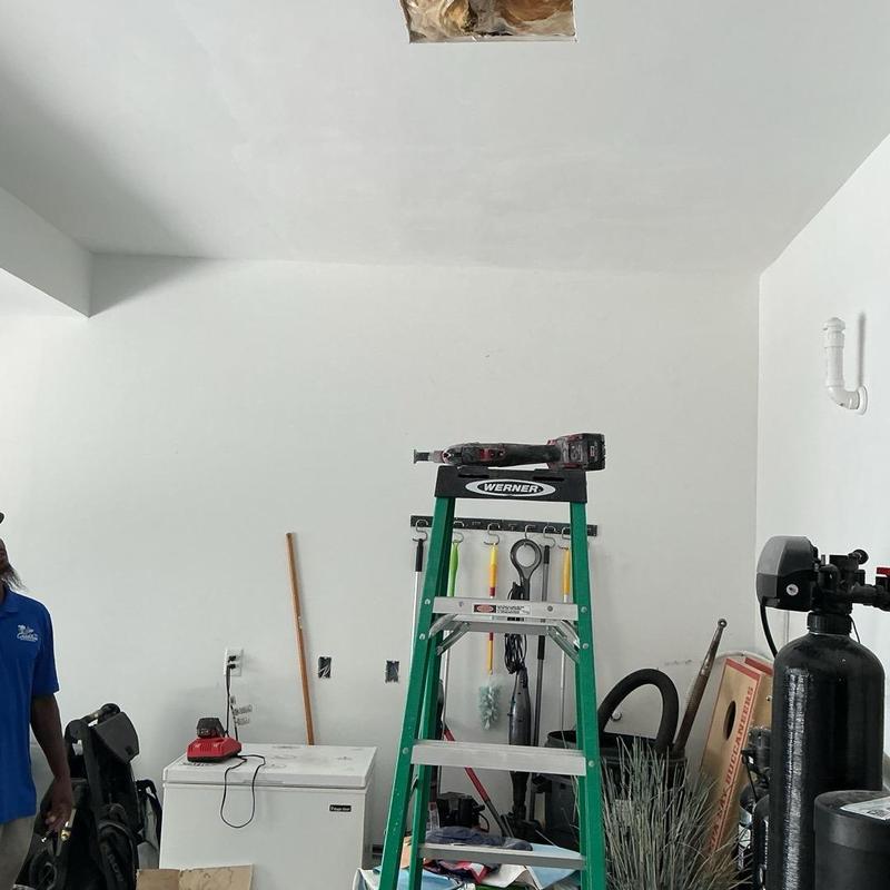 3/4 inch PVC AC condensate line in ceiling hole 3/4 inch PVC AC condensate line in ceiling hole