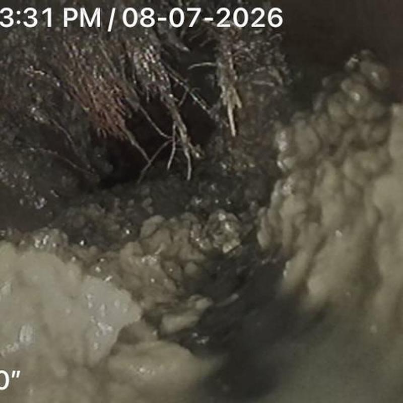 Clay sewer line root intrusion inside pipe blockage