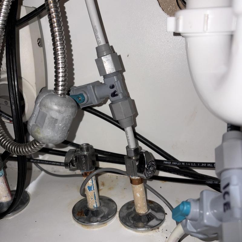 Kitchen faucet water supply valves and connections under sink Kitchen faucet water supply valves and connections under sink