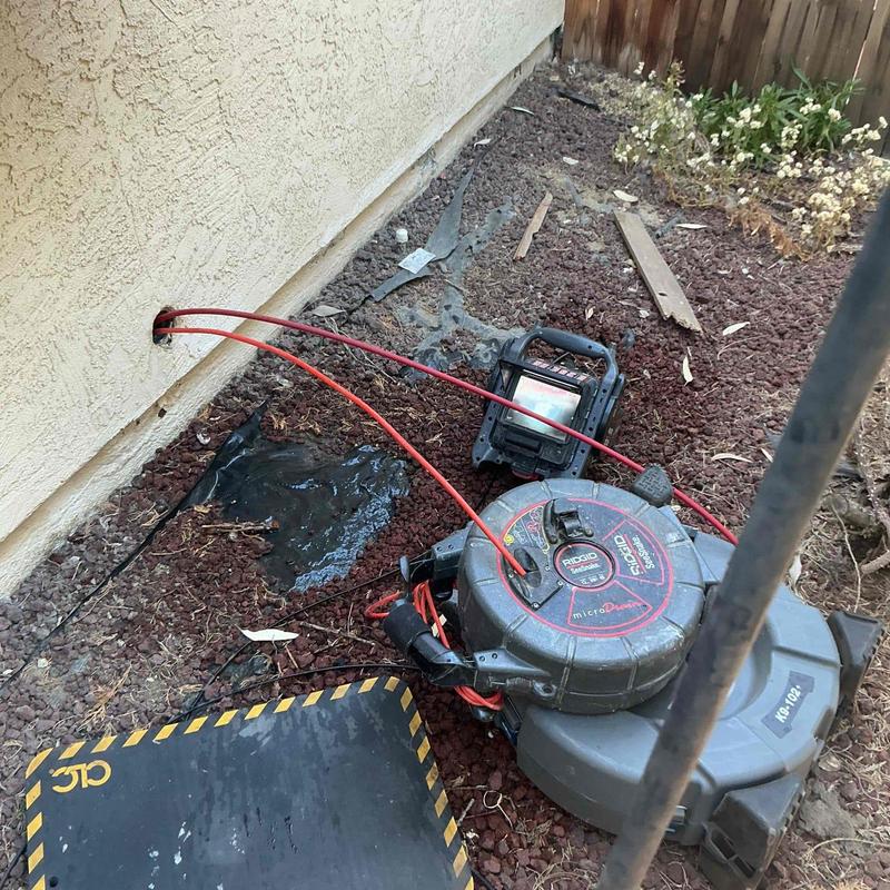 Drain line video camera inspection equipment setup outdoors