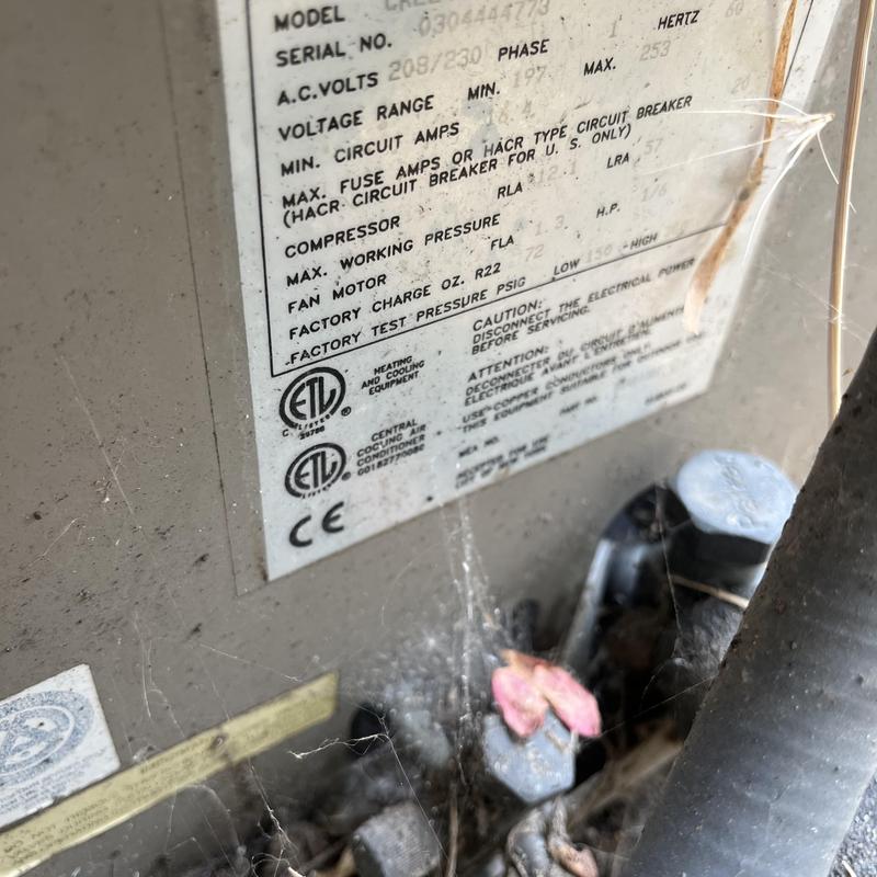 HVAC unit nameplate and wiring on outdoor condenser HVAC unit nameplate and wiring on outdoor condenser