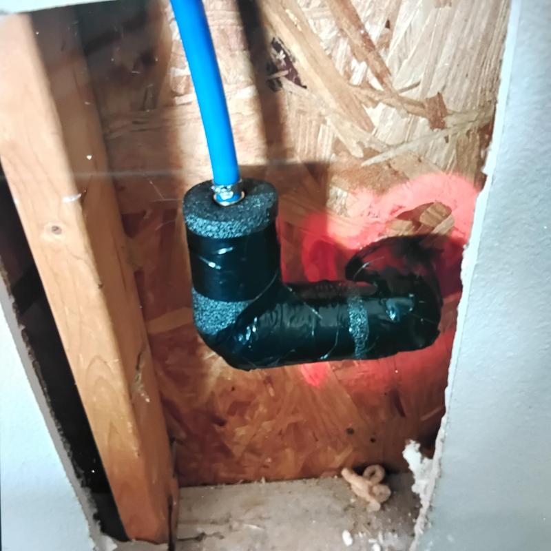 Hose bib plumbing with new foam insulation and piping
