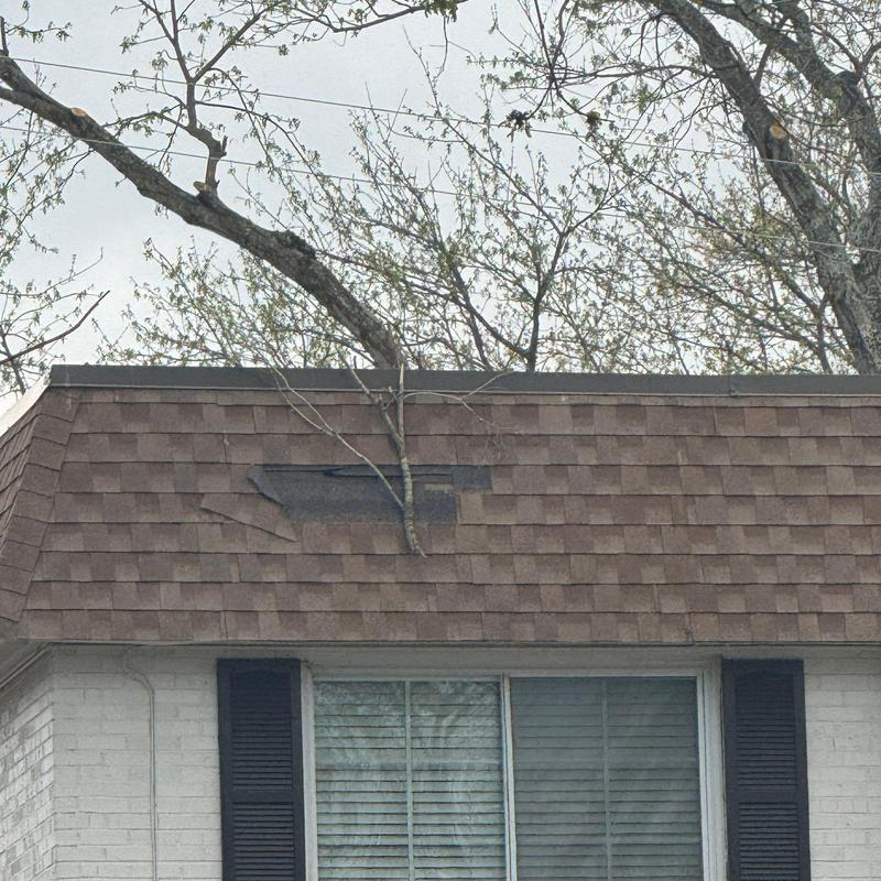 Apartment roof shingles with hail damage and lifting