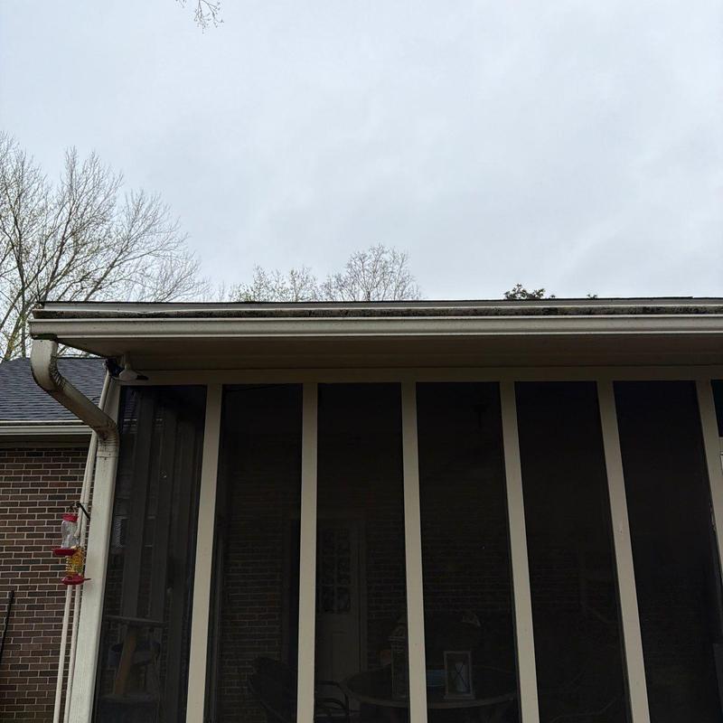 Roof gutters with visible damage and drainage issues