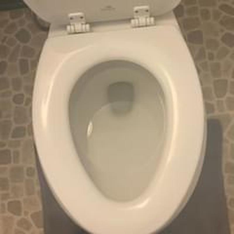 Toilet bowl and seat reset on tiled floor